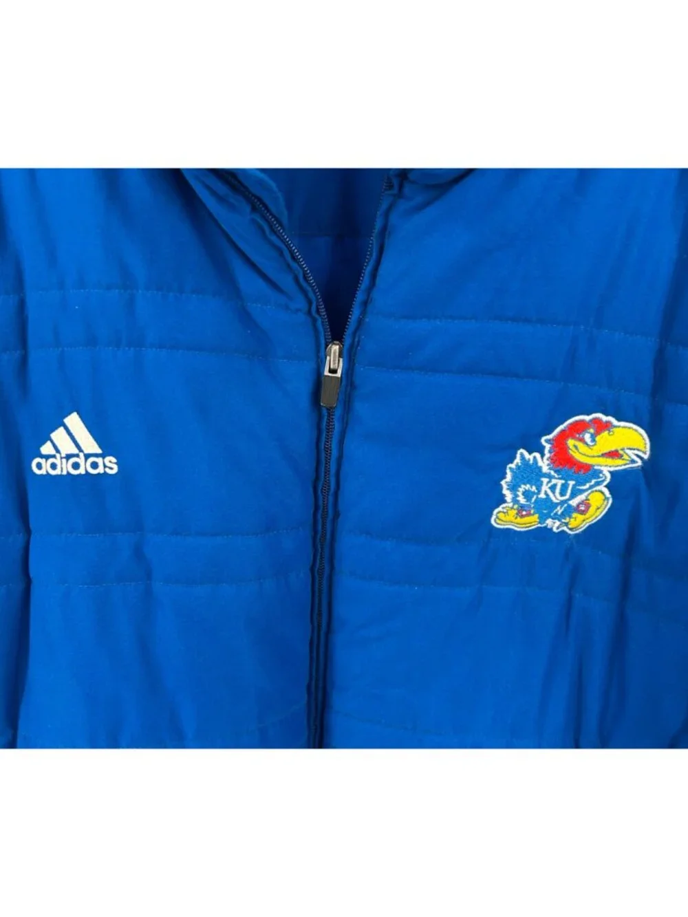 ADIDAS UNIVERSITY OF KANSAS JAYHAWKS ROYAL BLUE HOODED PARKA PUFFER JACKET - 3XT